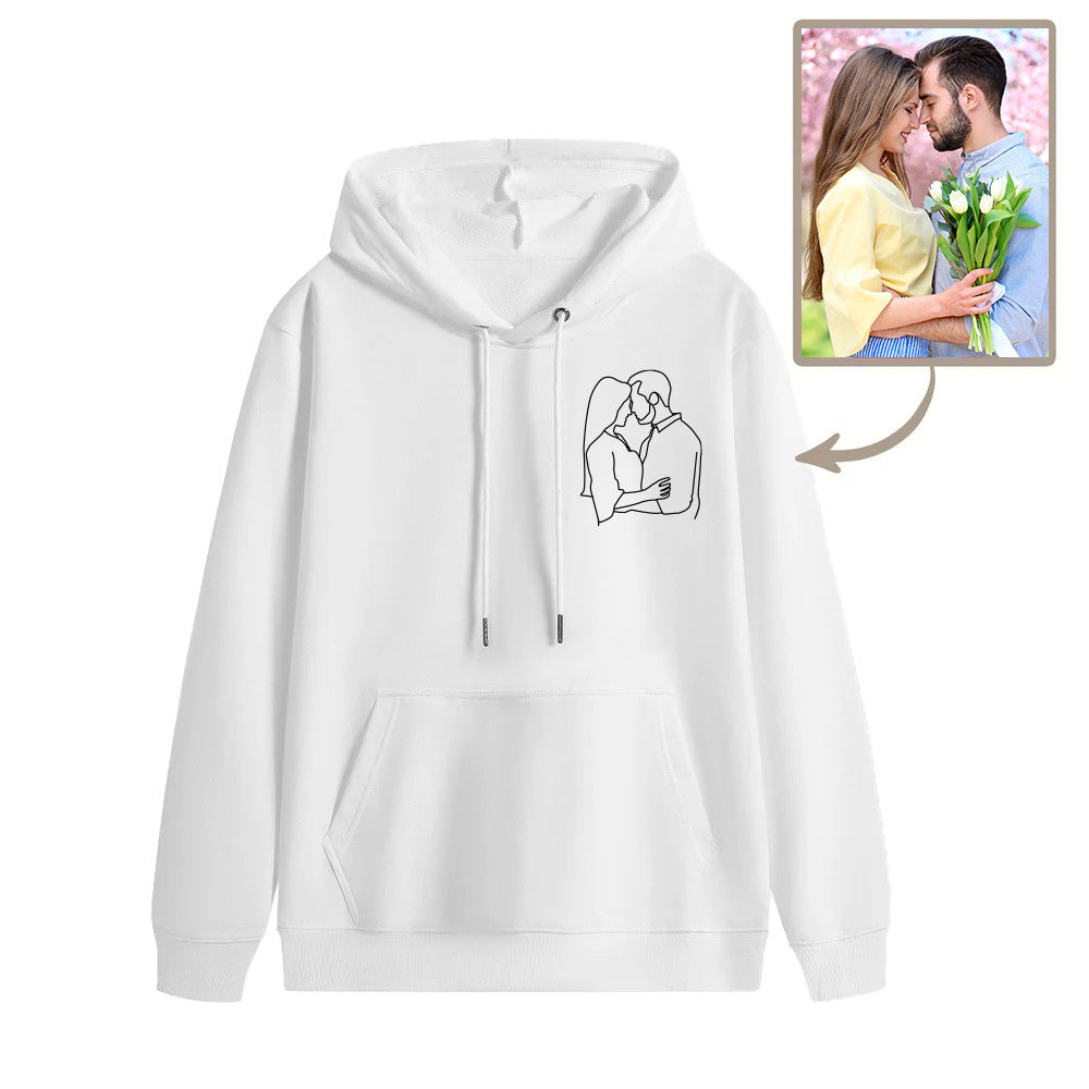 Custom Embroidered Hoodies Portrait From Photo Outline Photo Sweatshirt Gift for Men