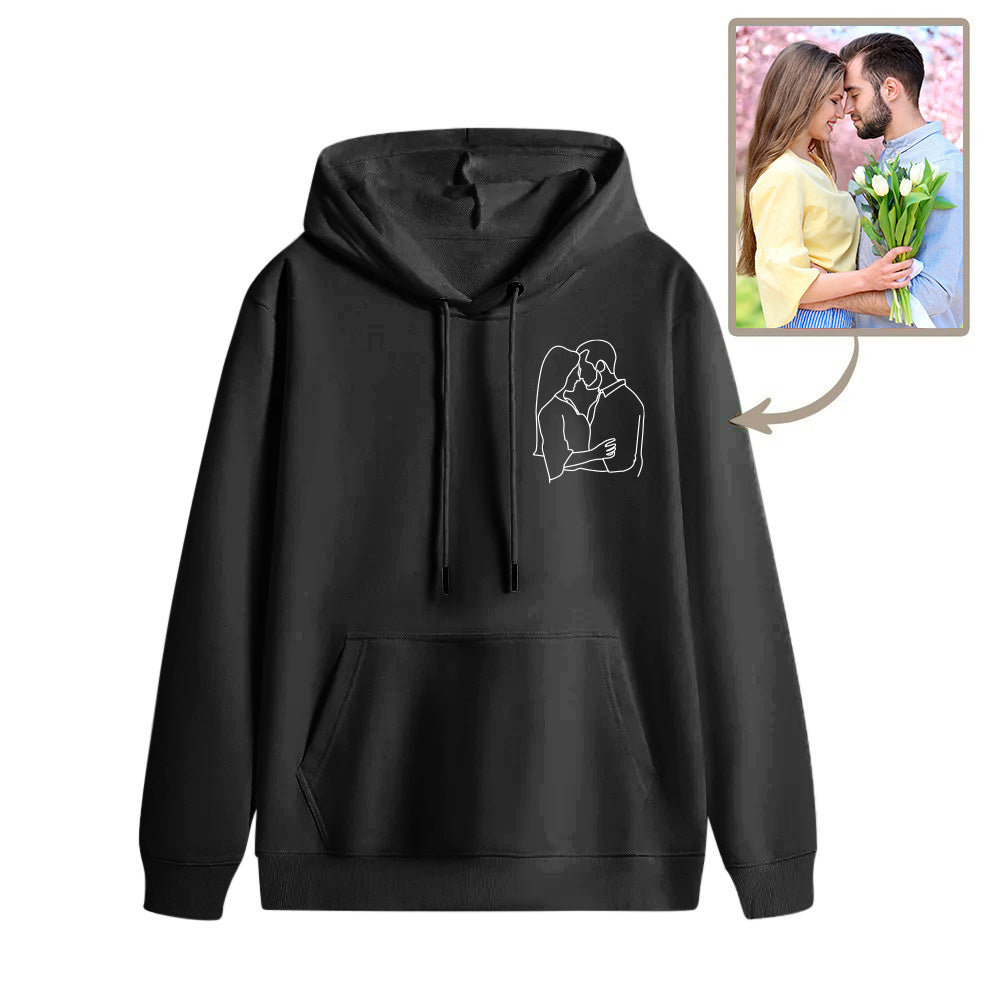 Custom Embroidered Hoodies Portrait From Photo Outline Photo Sweatshirt Gift for Men